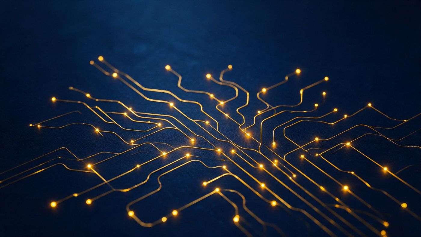 Red neuronal dorada que simboliza los productos propios con inteligencia artificial